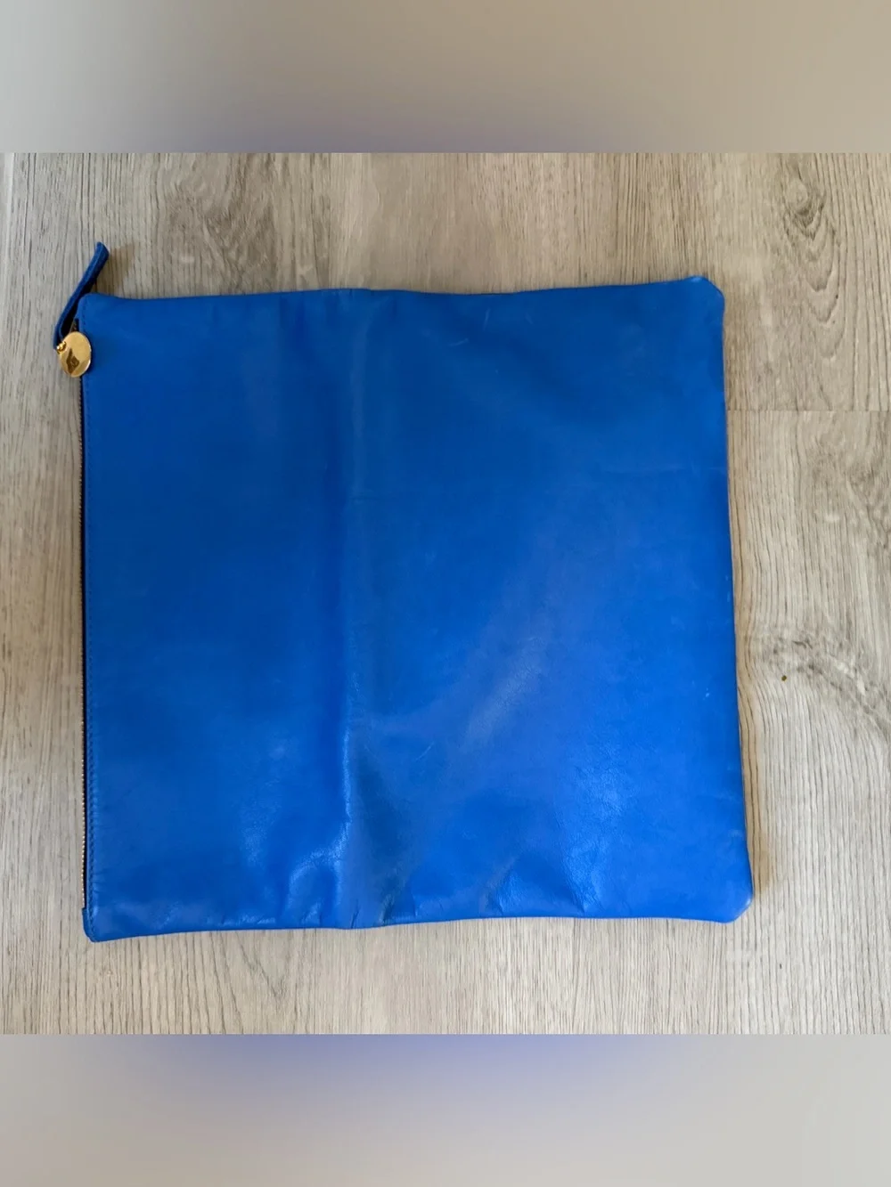Clare V. Supreme Colorblock Foldover Leather Clutch - Navy & Cobalt Blue